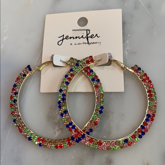 Jennifer & Co. Jewelry - 🎀 Faux Gold Rhinestone Rainbow Hoops